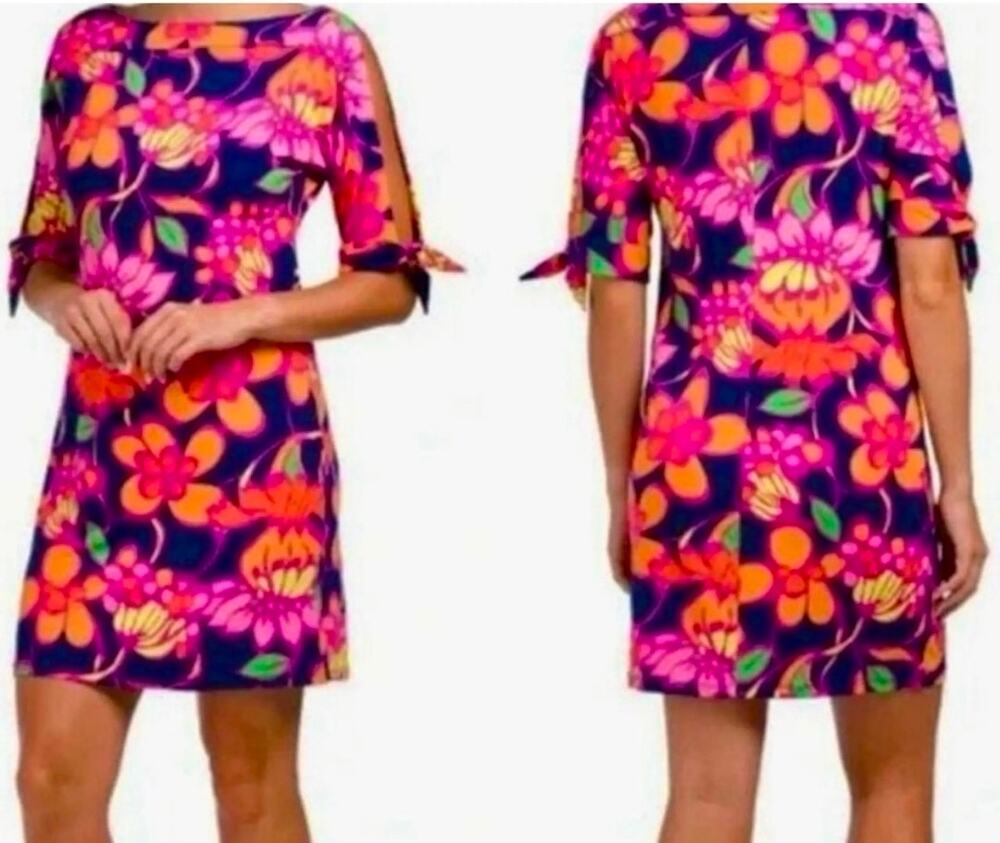 Trina Turk Mini Dress Size Small Vibrant Floral Stretchy Resort Bright Boatneck